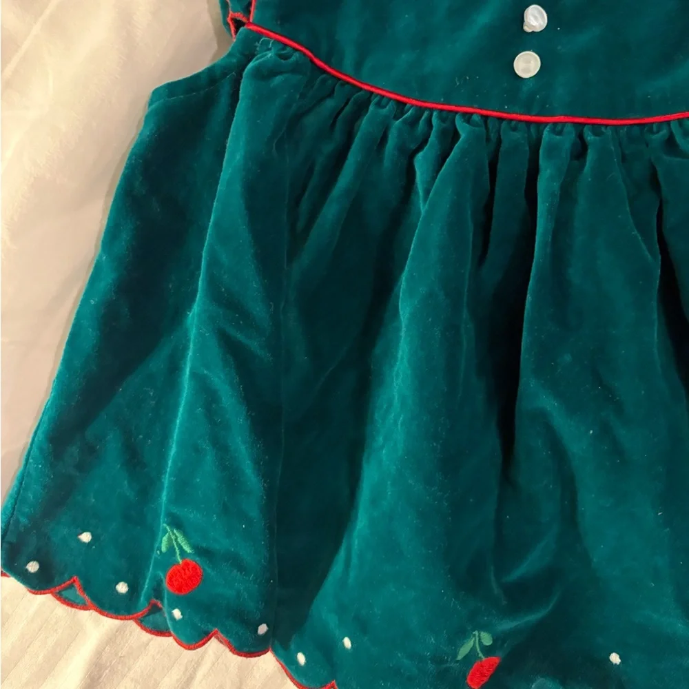 Teal Baby Dress with Cherry Embroidery